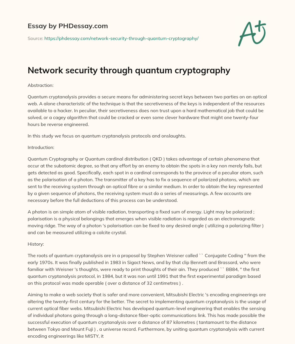 Network security through quantum cryptography essay