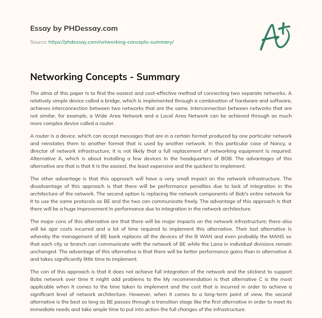 Networking Concepts – Summary essay