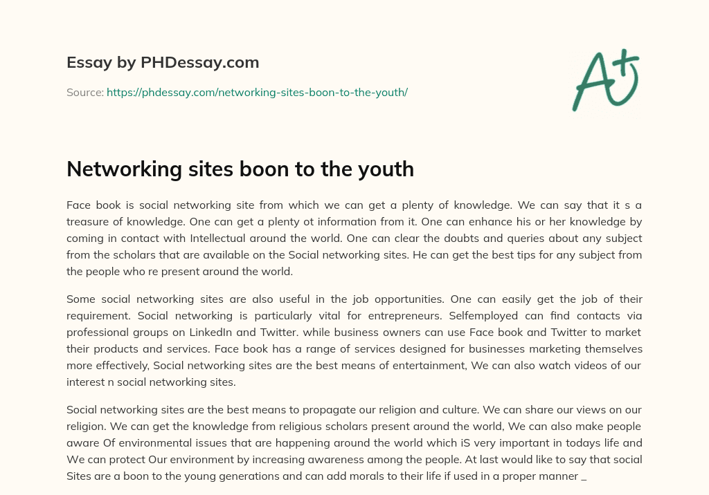 Networking sites boon to the youth essay