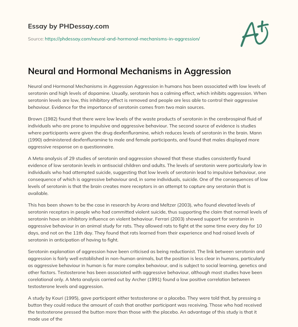 Neural and Hormonal Mechanisms in Aggression essay