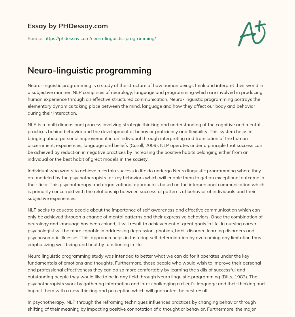 Neuro-linguistic programming essay