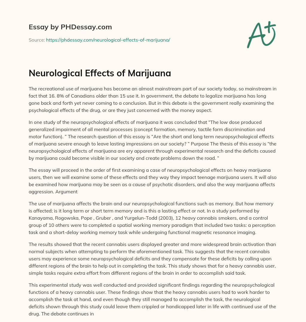 Neurological Effects of Marijuana essay