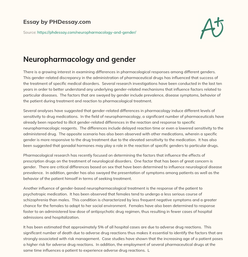 Neuropharmacology and gender essay