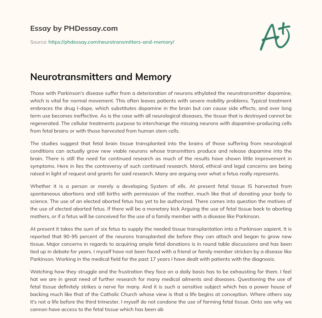 Neurotransmitters and Memory essay