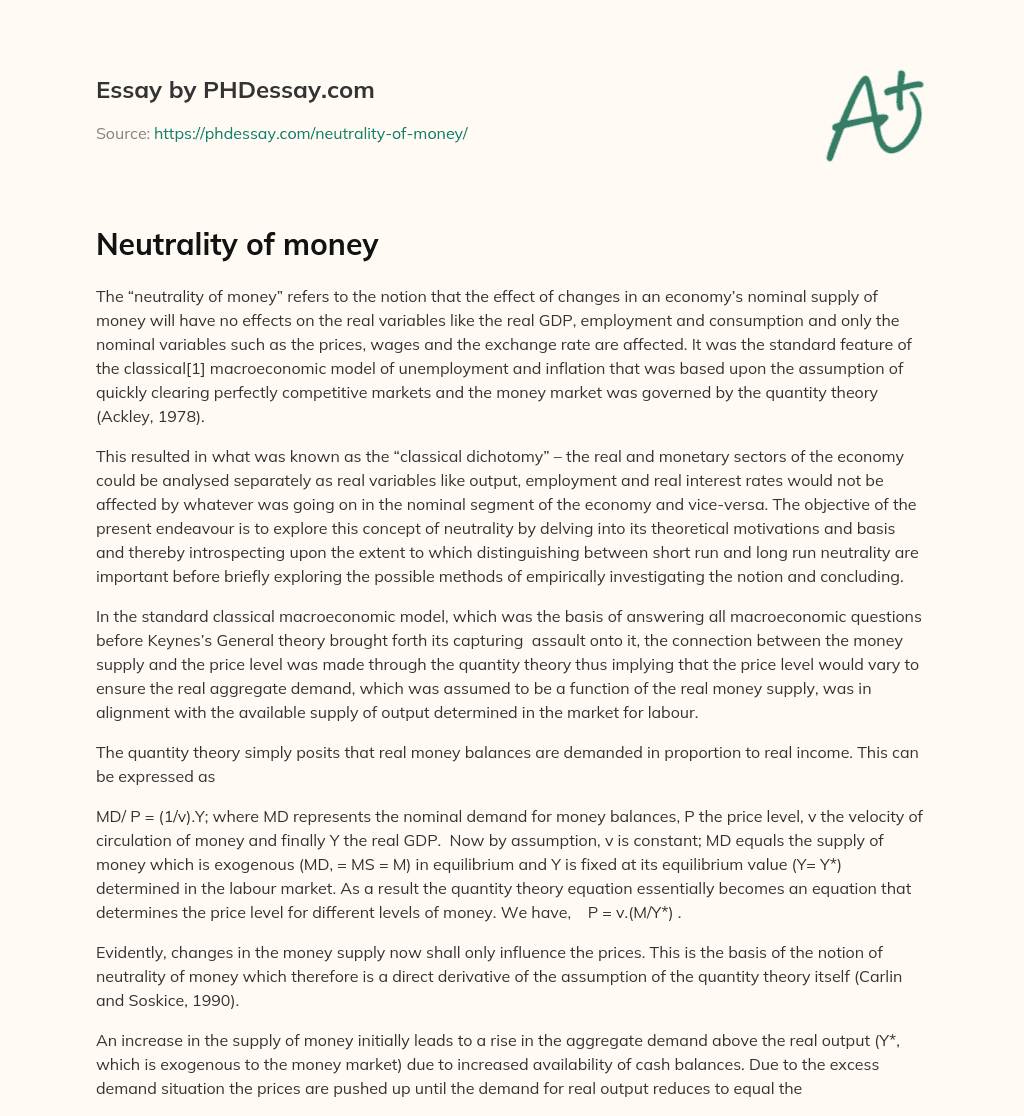 Neutrality of money essay