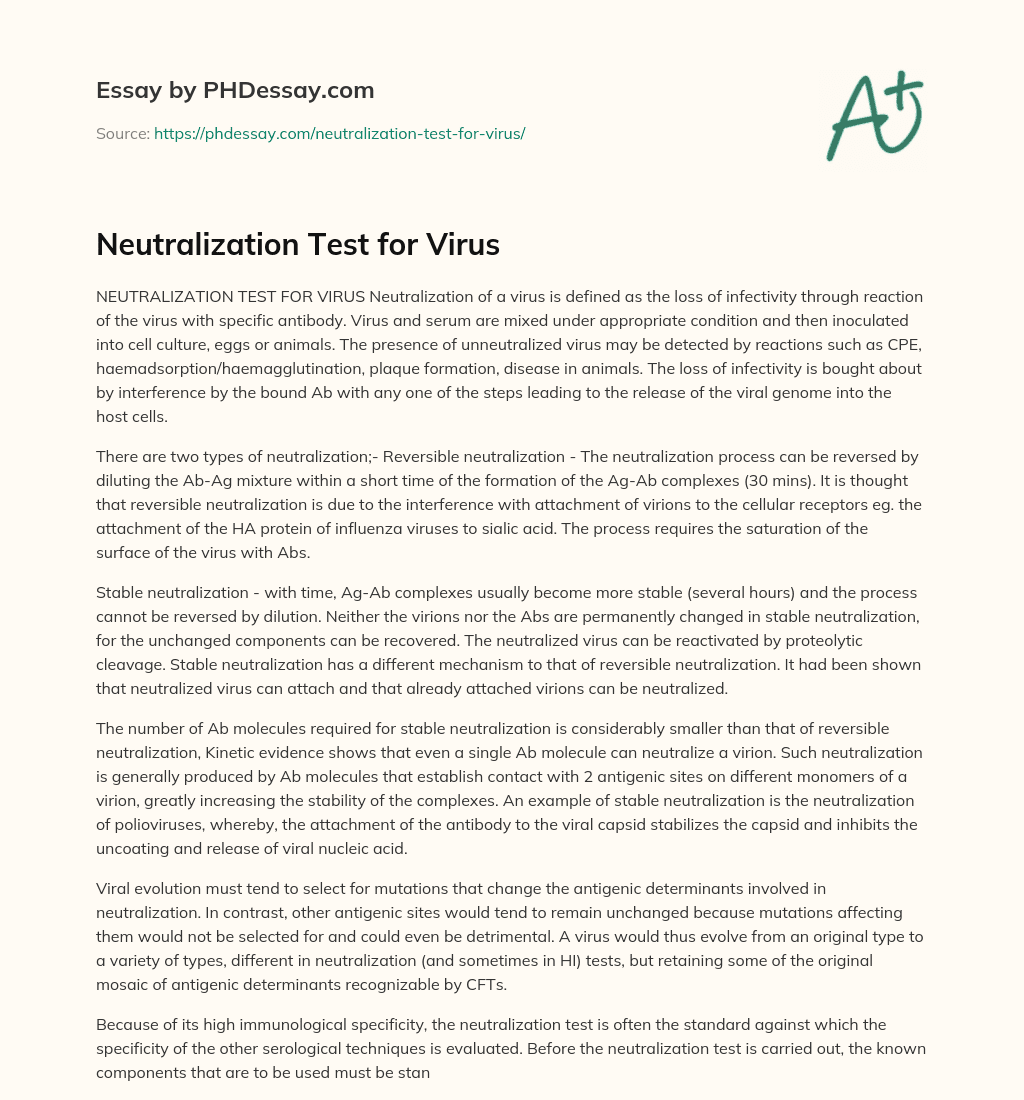 Neutralization Test for Virus essay