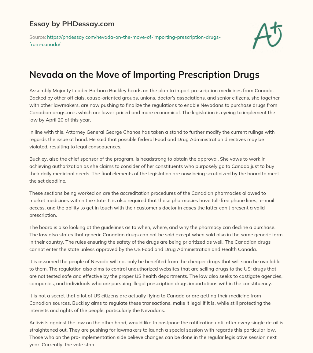 Nevada on the Move of Importing Prescription Drugs essay