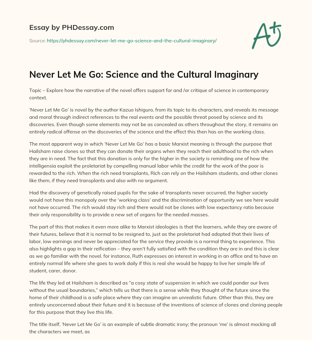 Never Let Me Go: Science and the Cultural Imaginary essay