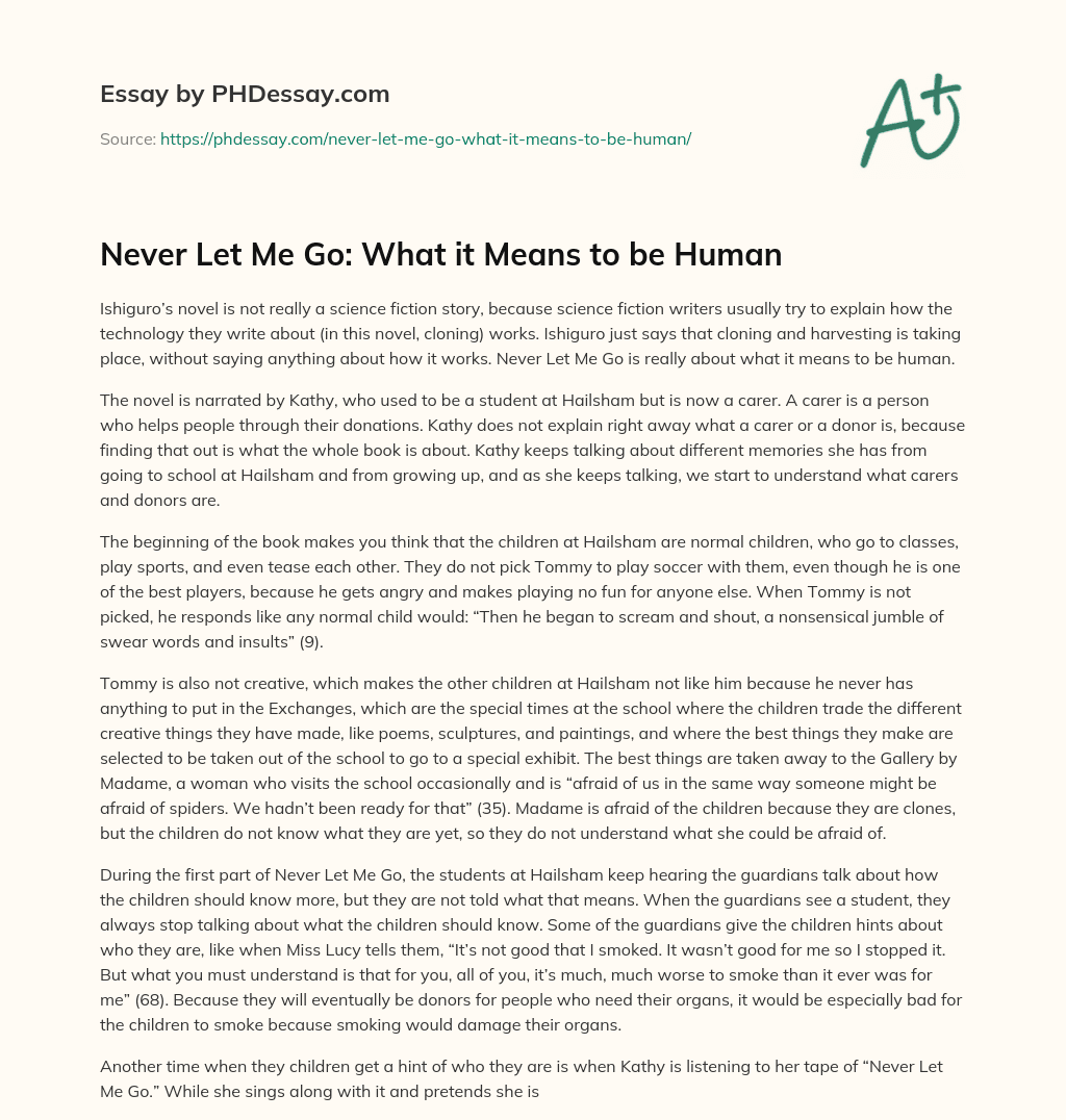 Never Let Me Go: What it Means to be Human essay
