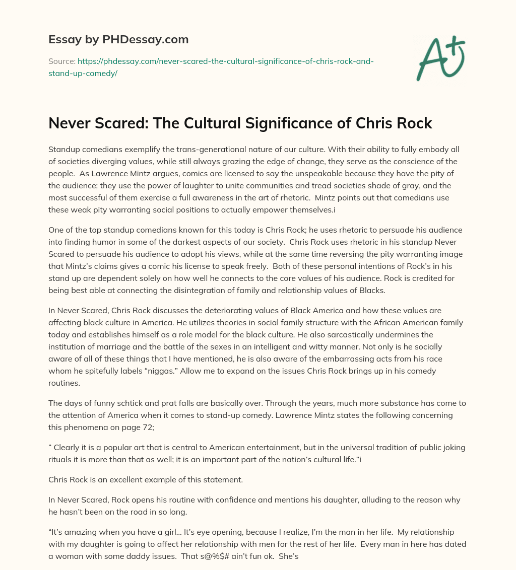 Never Scared: The Cultural Significance of Chris Rock essay