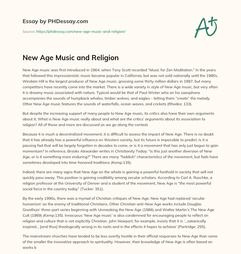 New Age Music and Religion essay