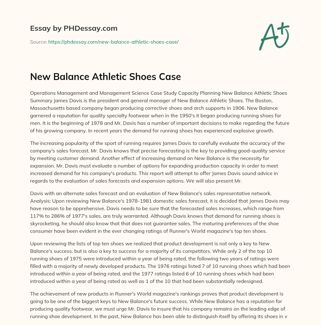 New Balance Athletic Shoes Case essay