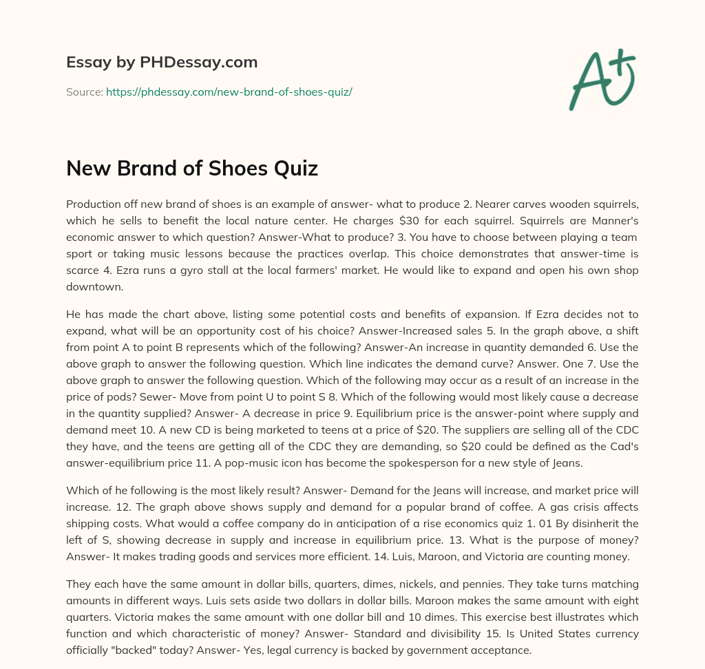 New Brand Of Shoes Quiz Example (500 Words)