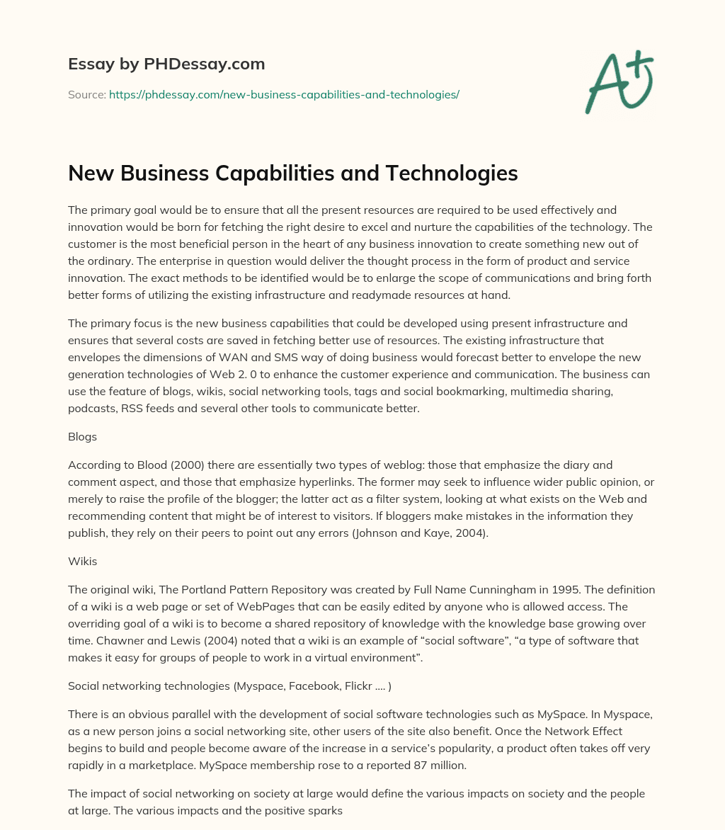 New Business Capabilities and Technologies essay