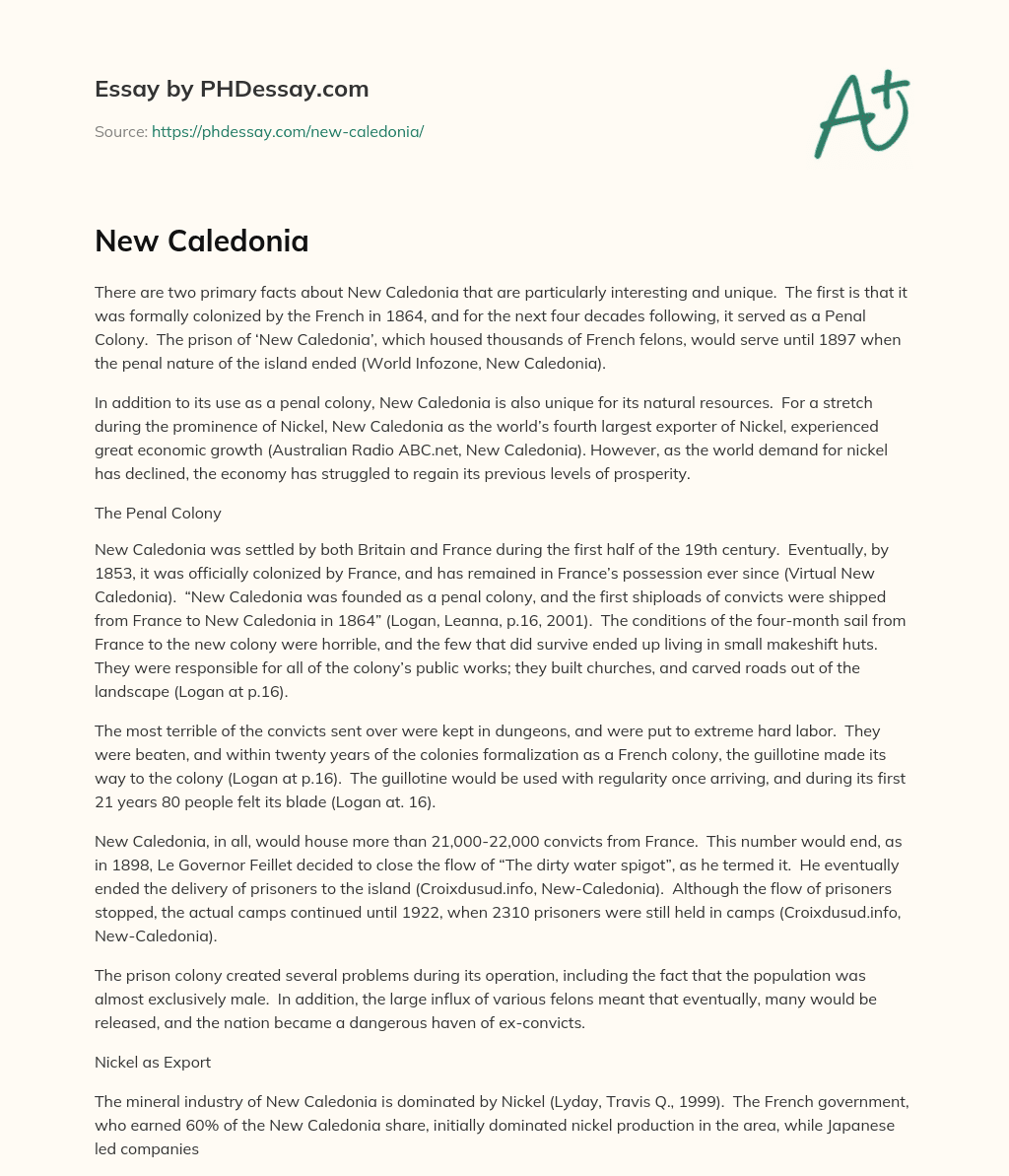 New Caledonia essay