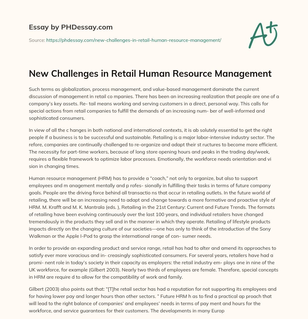 New Challenges in Retail Human Resource Management essay