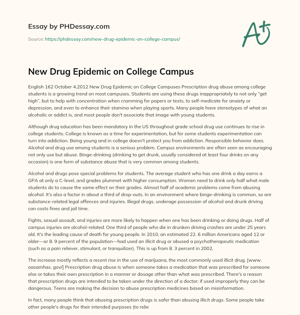 New Drug Epidemic on College Campus essay