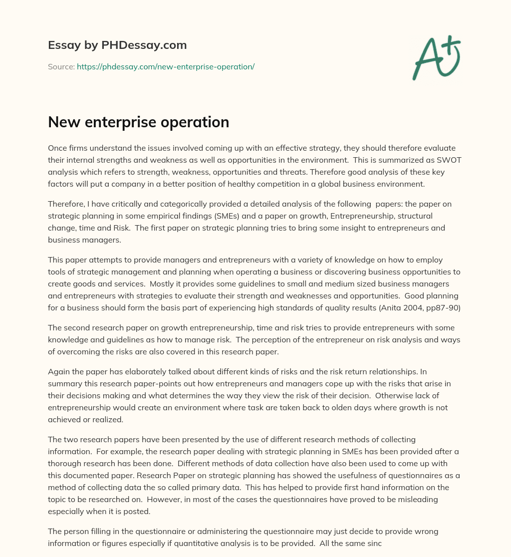 New enterprise operation essay