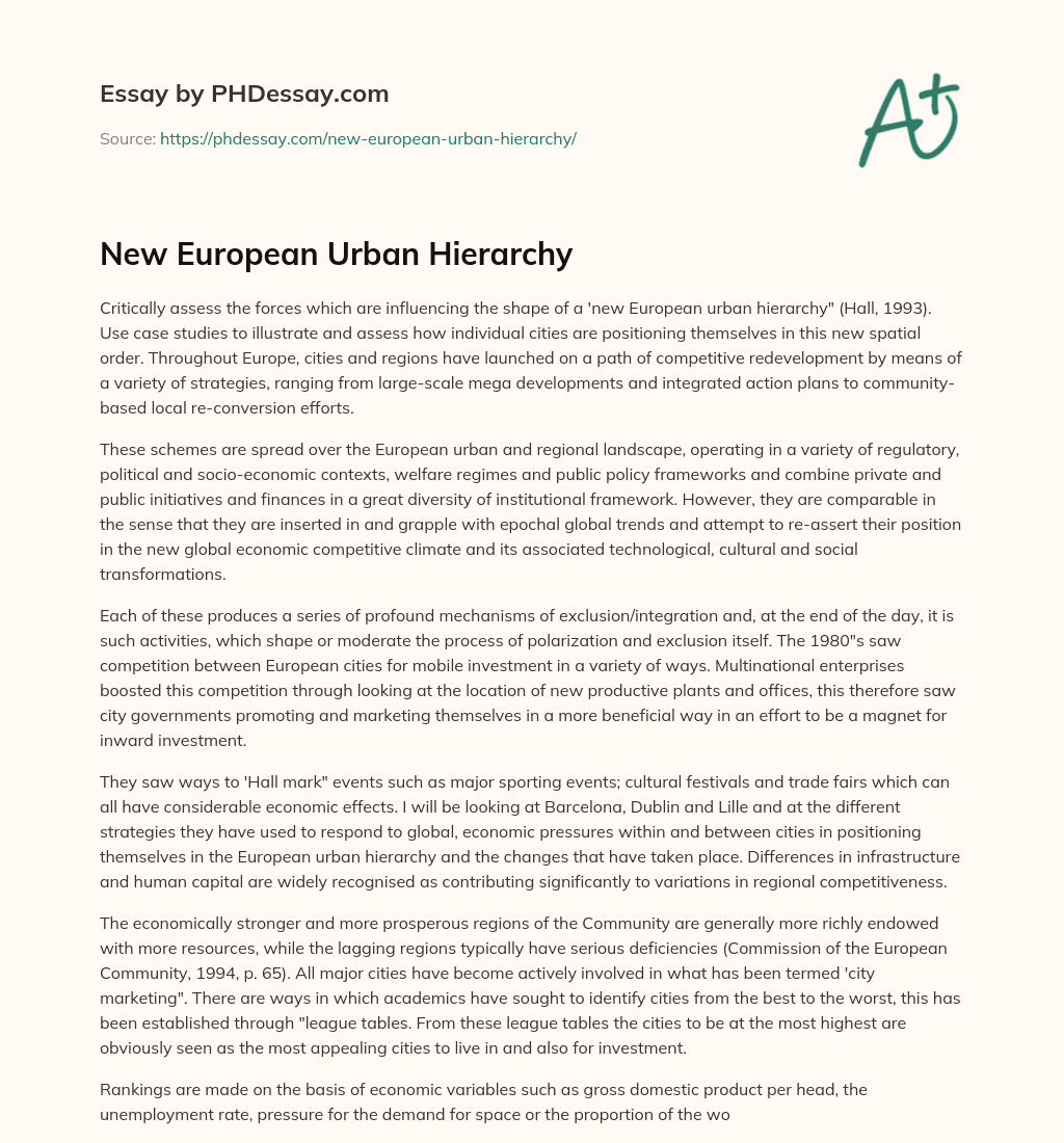 New European Urban Hierarchy essay