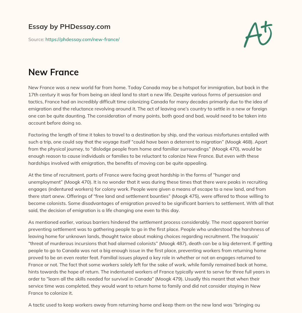 New France: The Challenges of Colonization and Emigration essay