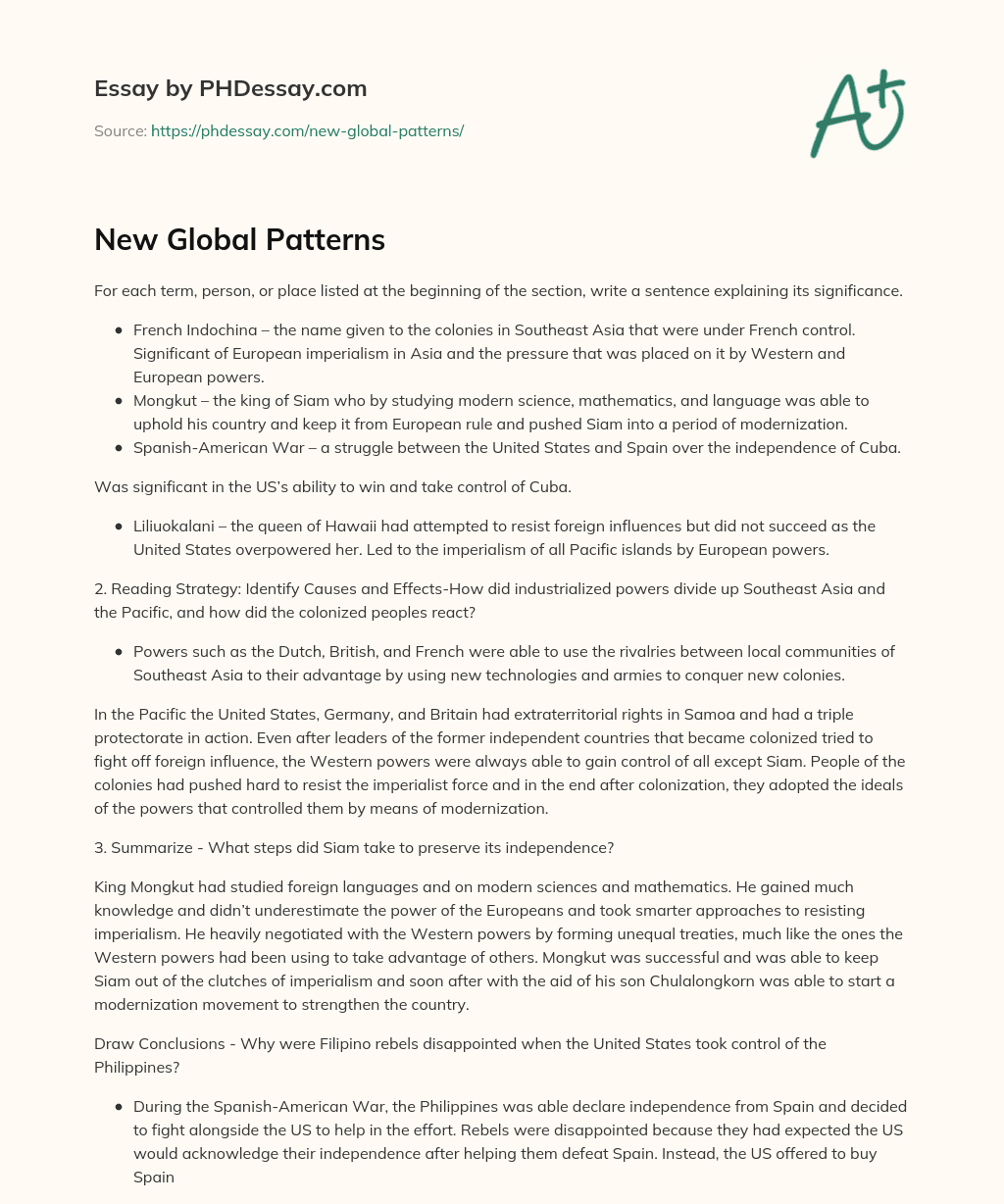 New Global Patterns - PHDessay.com