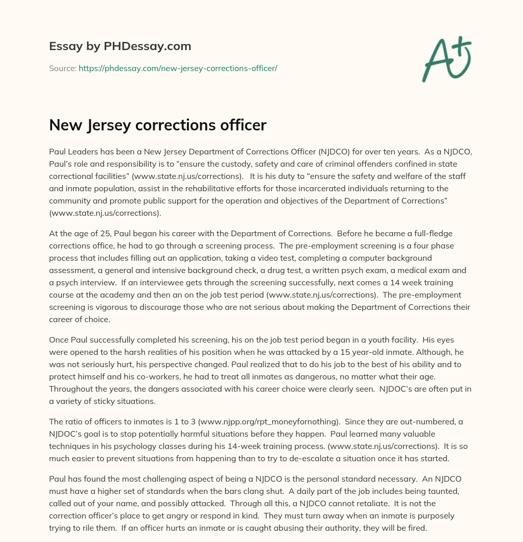 New Jersey corrections officer essay