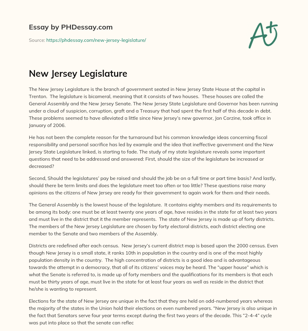 New Jersey Legislature essay