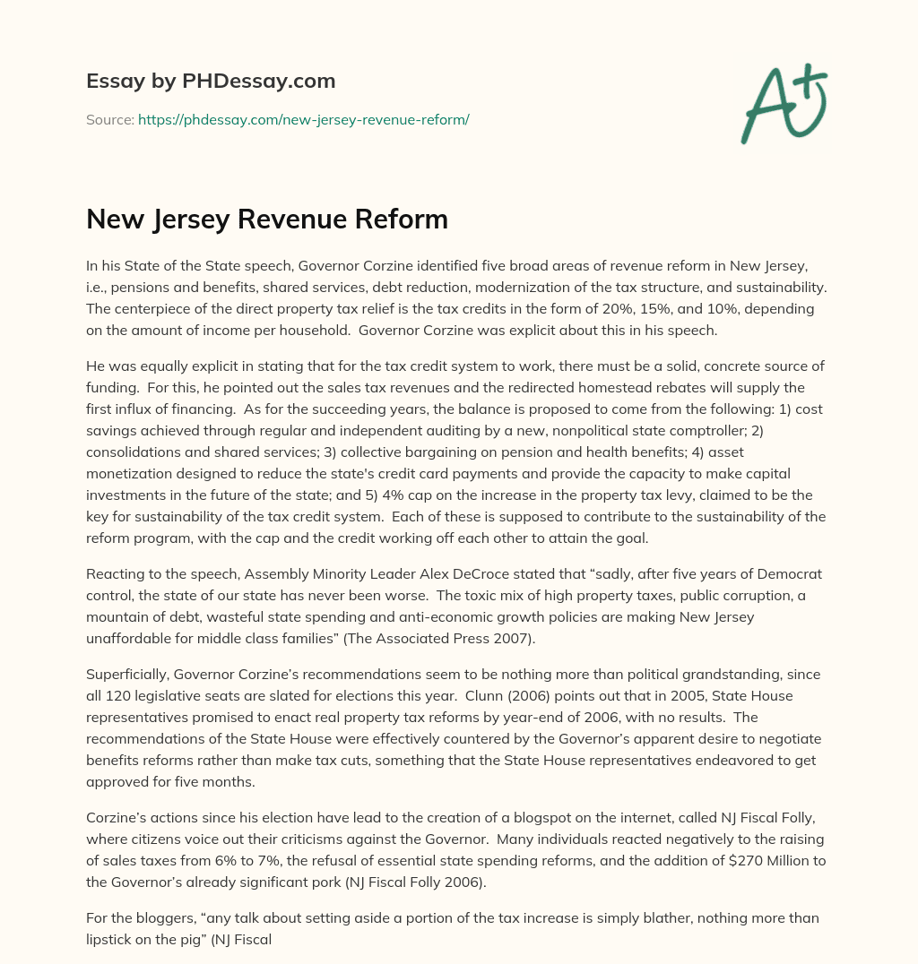 New Jersey Revenue Reform essay