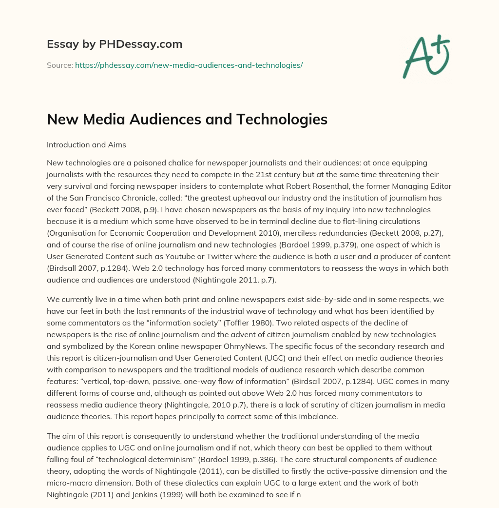 New Media Audiences and Technologies essay