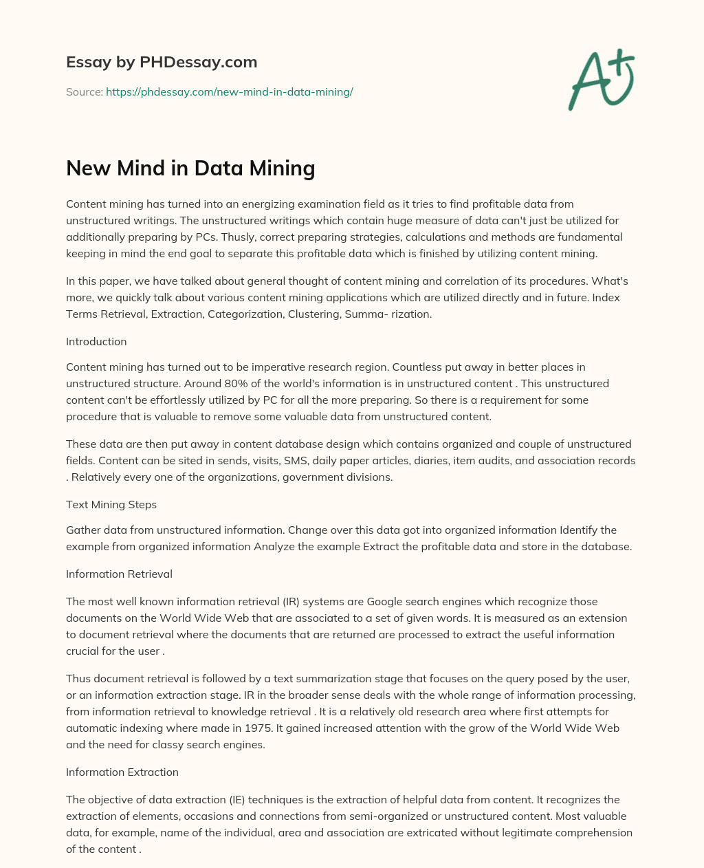 New Mind in Data Mining essay