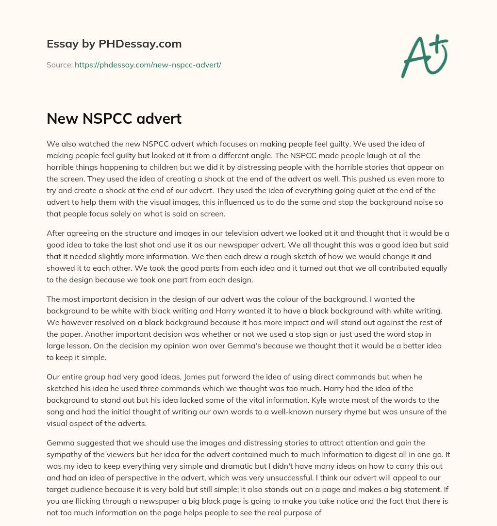New NSPCC advert essay