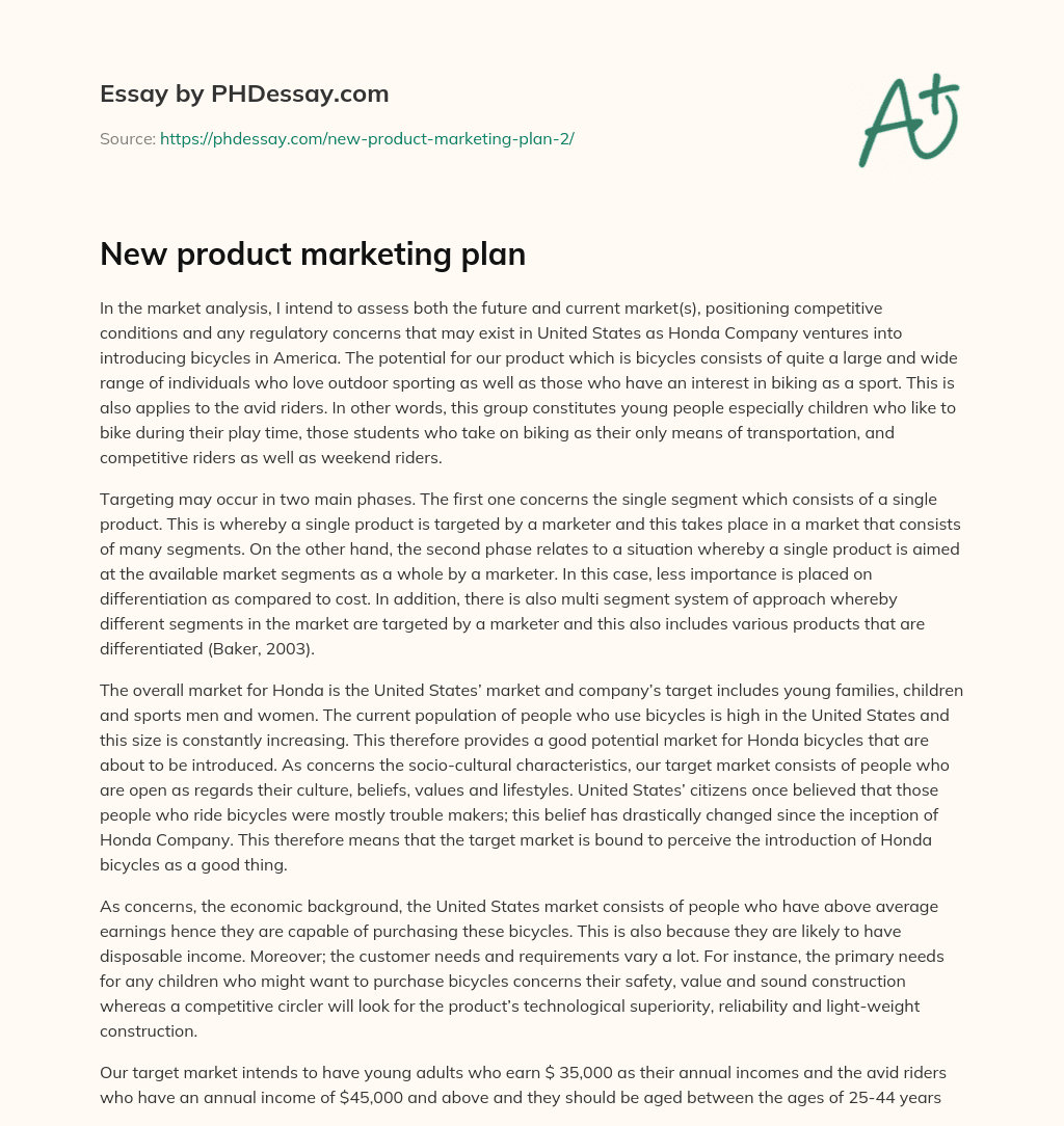 New product marketing plan essay