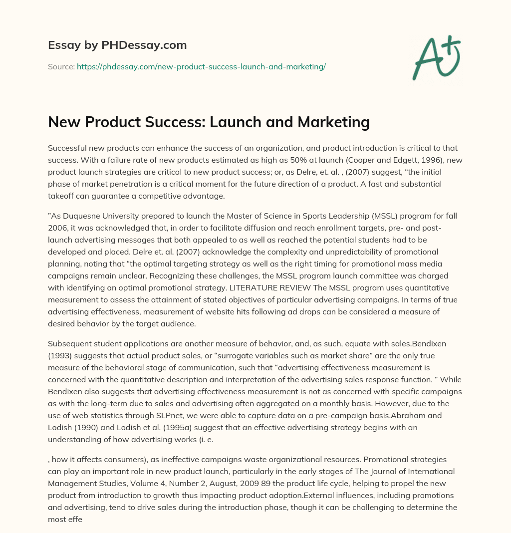New Product Success: Launch and Marketing essay