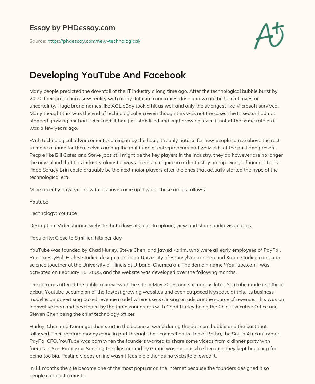 Developing YouTube And Facebook essay