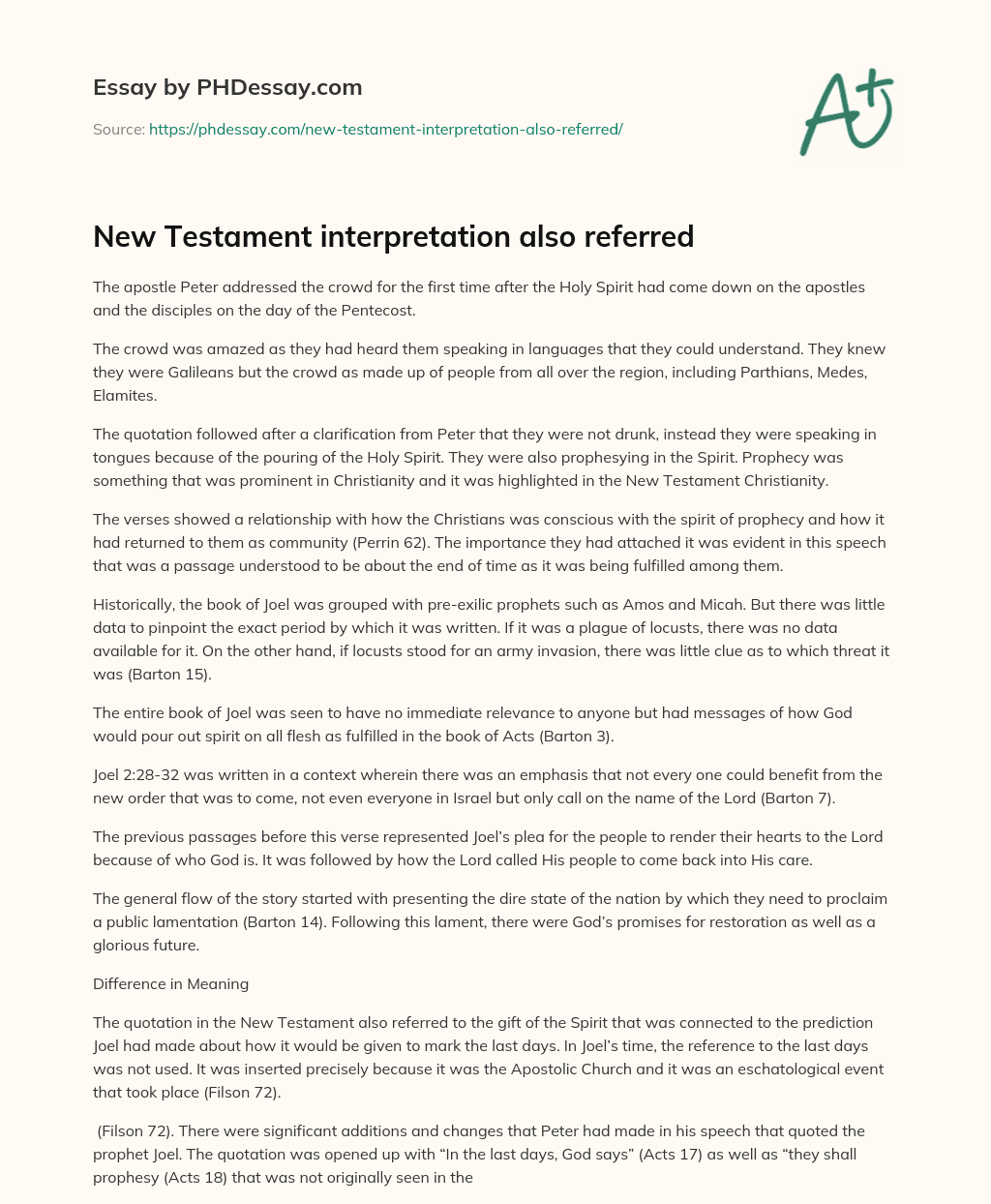 New Testament interpretation also referred essay