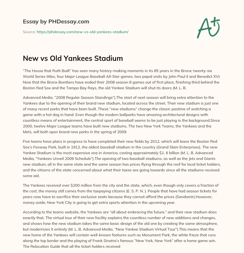 New vs Old Yankees Stadium essay