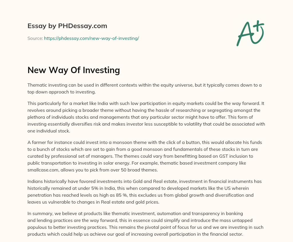 New Way Of Investing essay