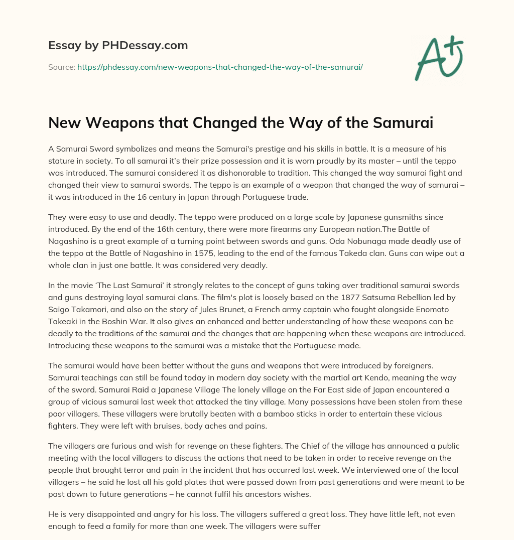 New Weapons that Changed the Way of the Samurai essay