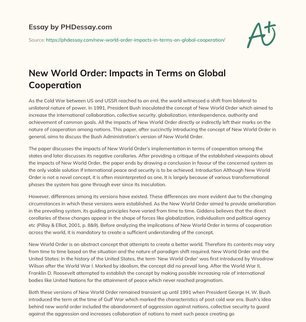 New World Order: Impacts in Terms on Global Cooperation essay