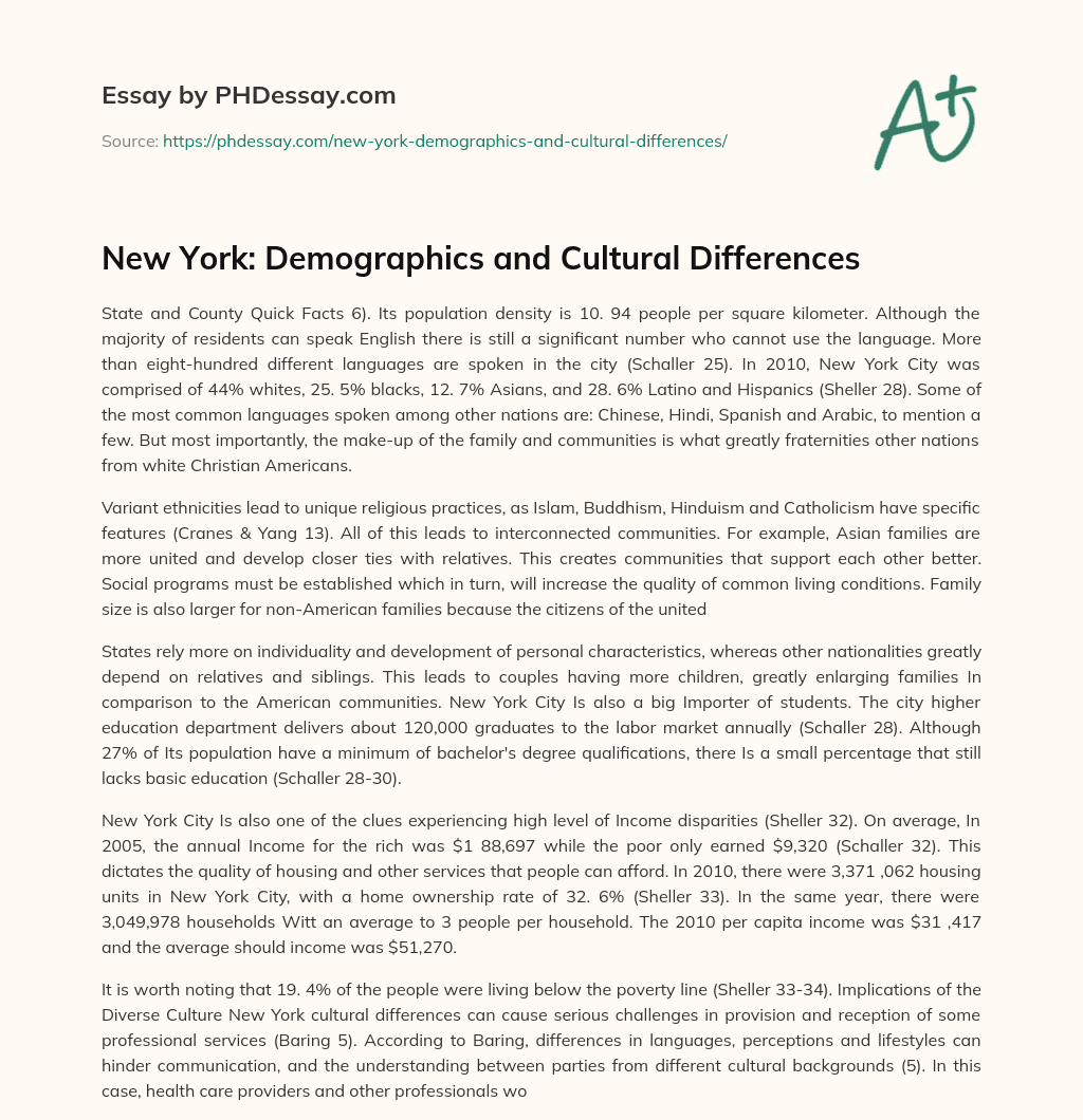 New York: Demographics and Cultural Differences essay