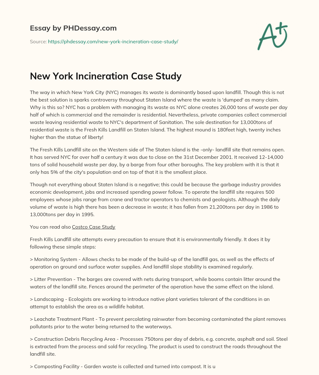 New York Incineration Case Study essay