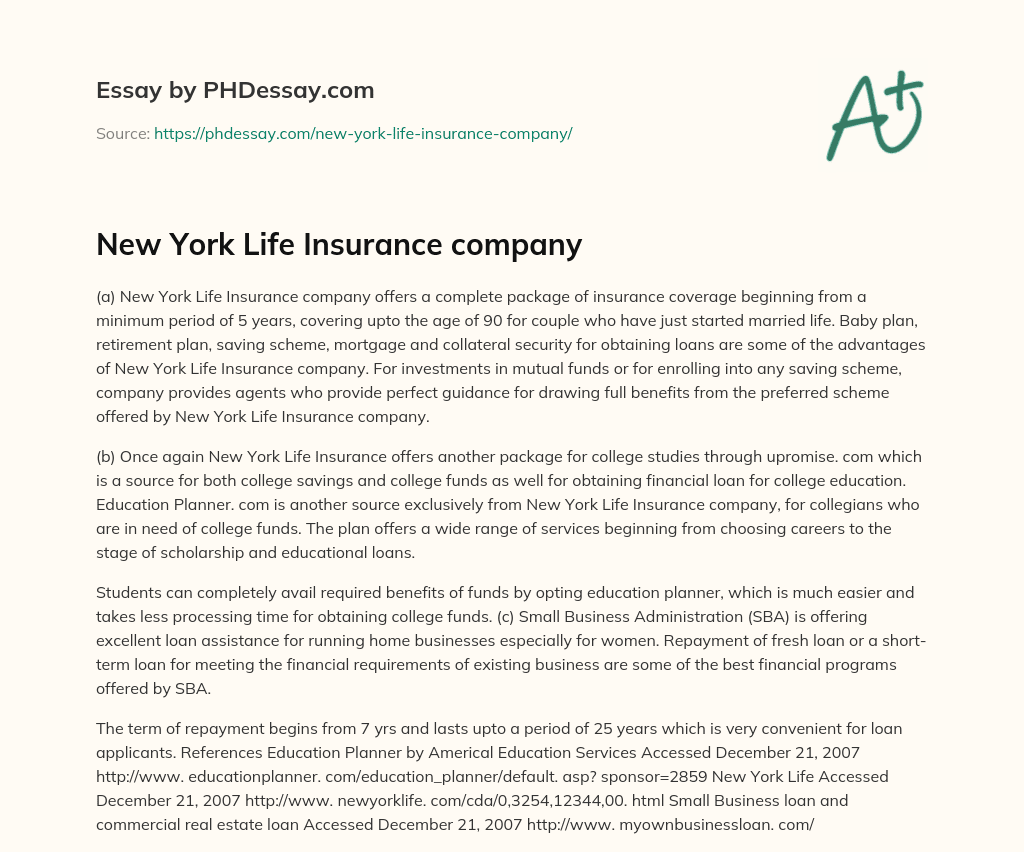 New York Life Insurance company essay