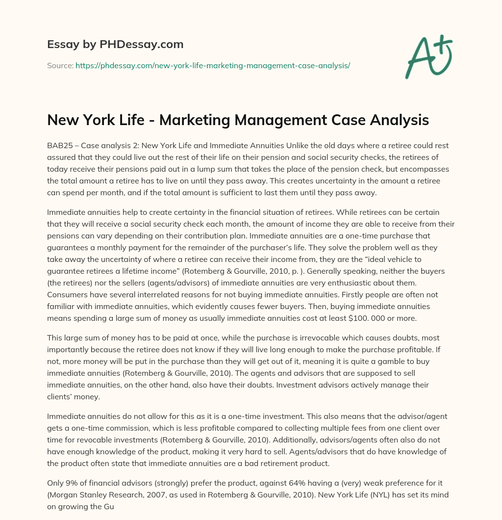 New York Life – Marketing Management Case Analysis essay