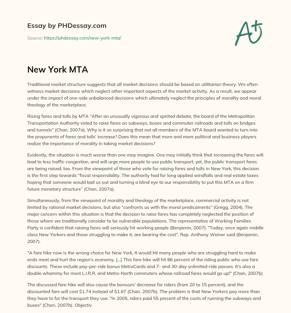 New York MTA essay