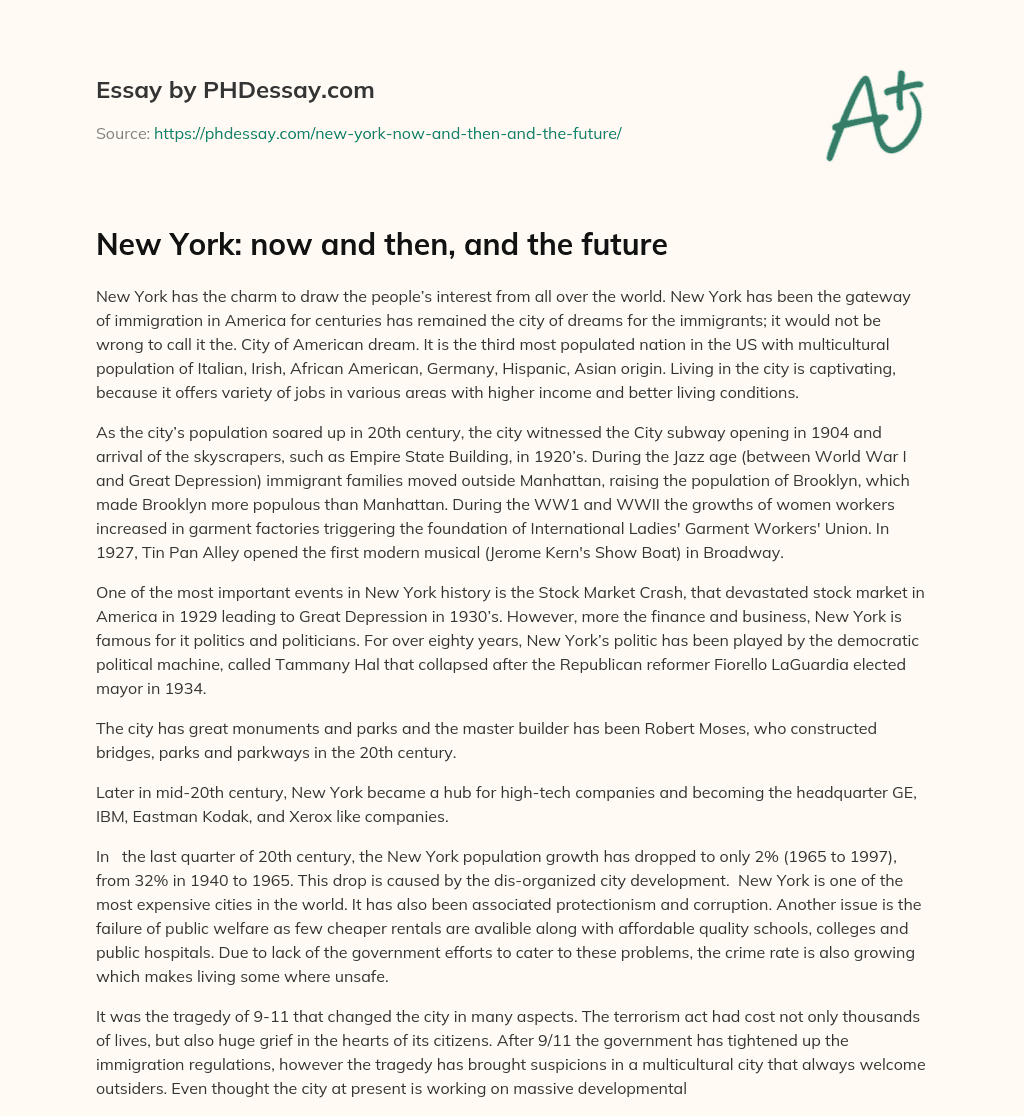 New York: now and then, and the future essay