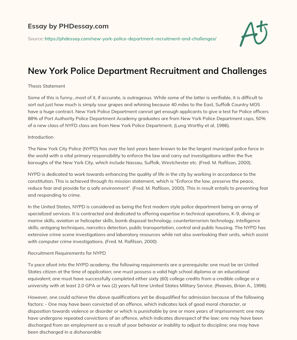 New York Police Department Recruitment and Challenges essay