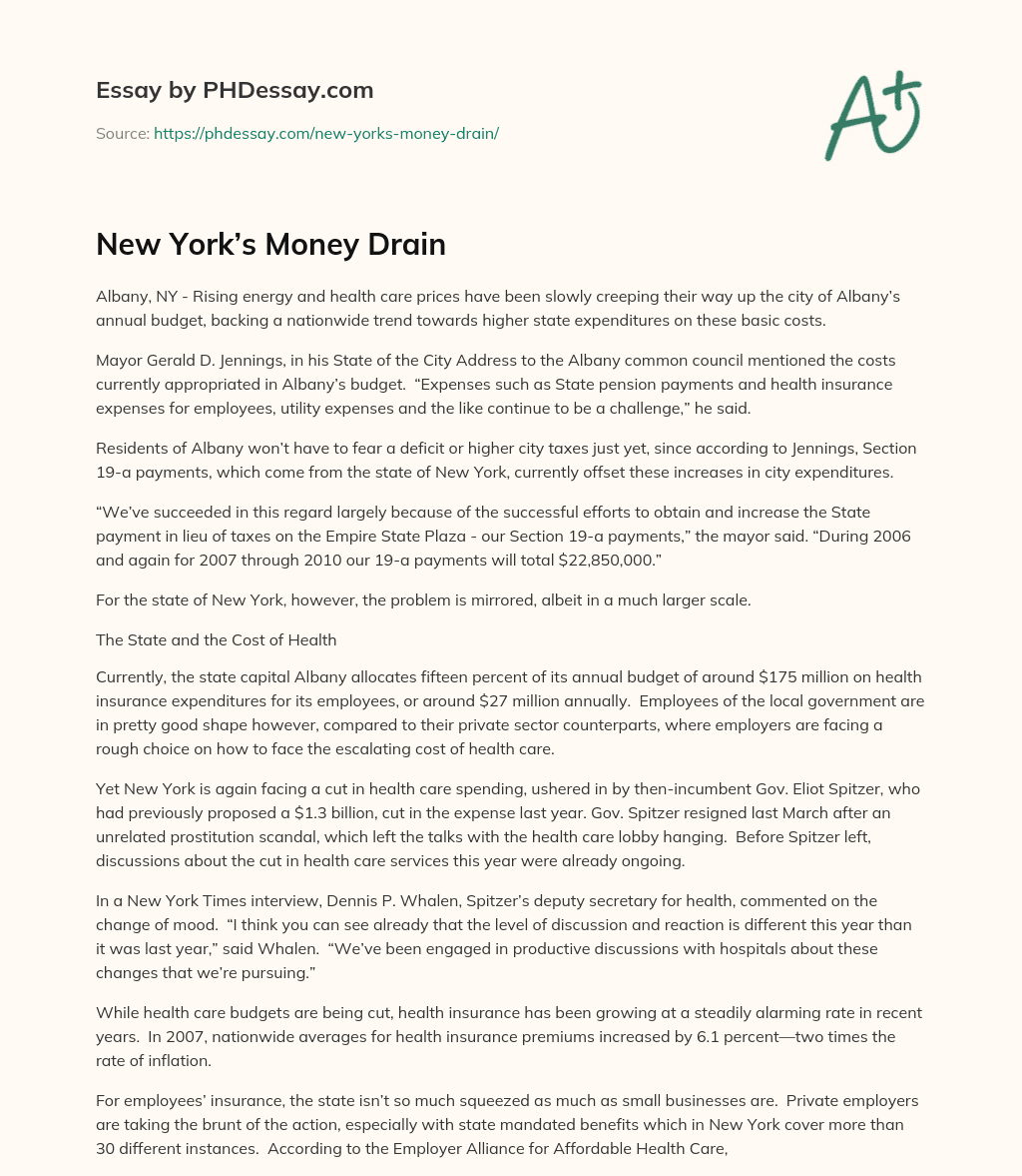 New York’s Money Drain essay