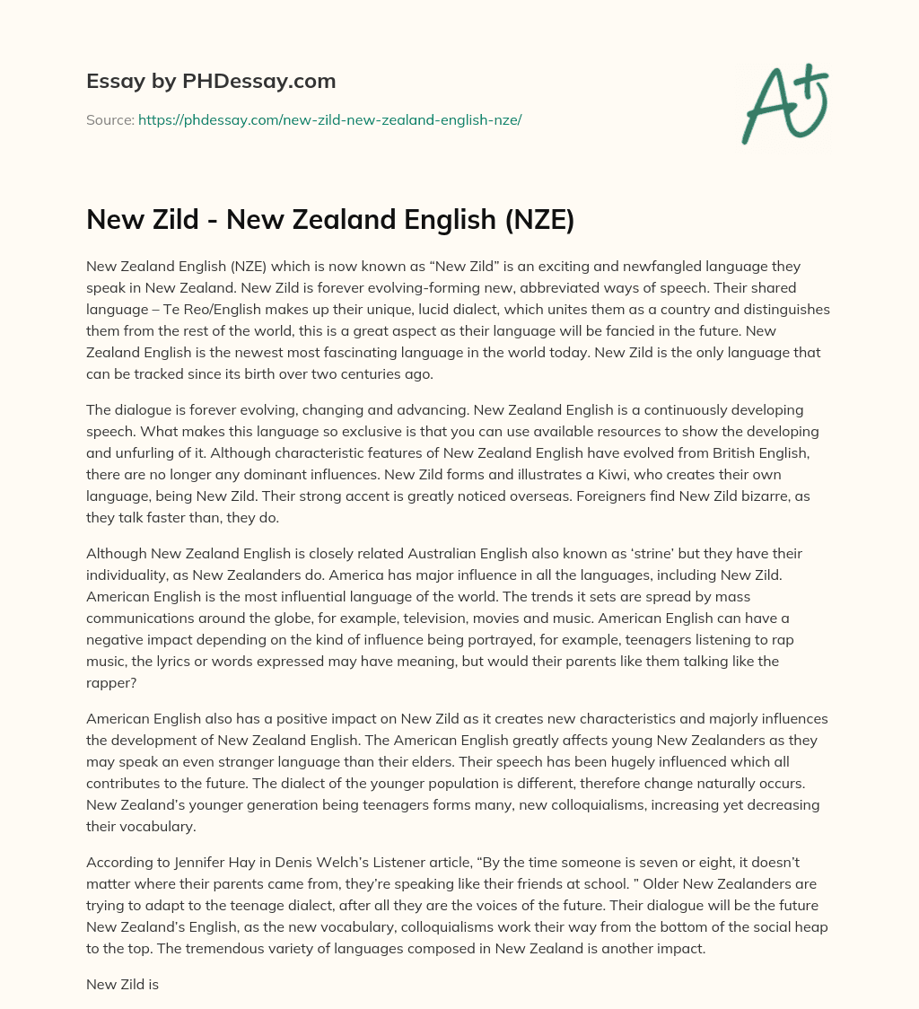 New Zild – New Zealand English (NZE) essay