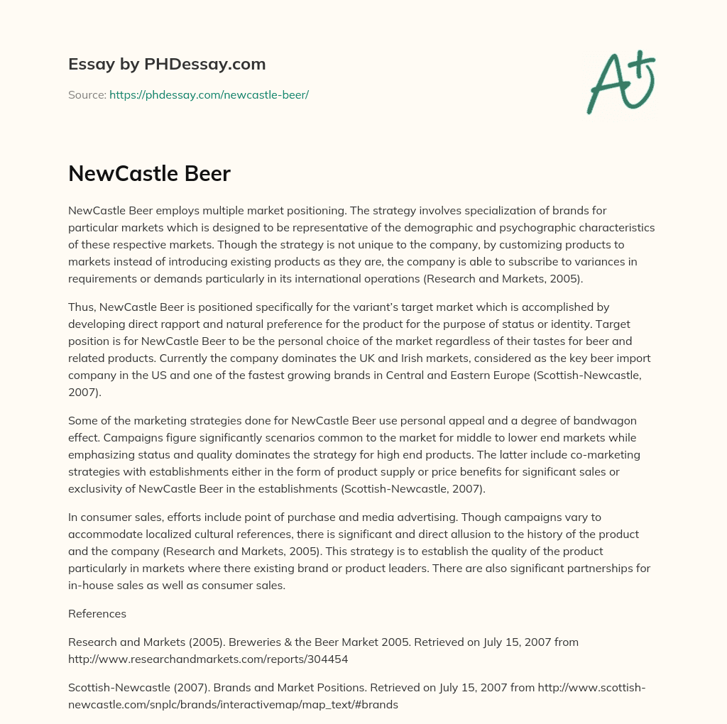 NewCastle Beer essay