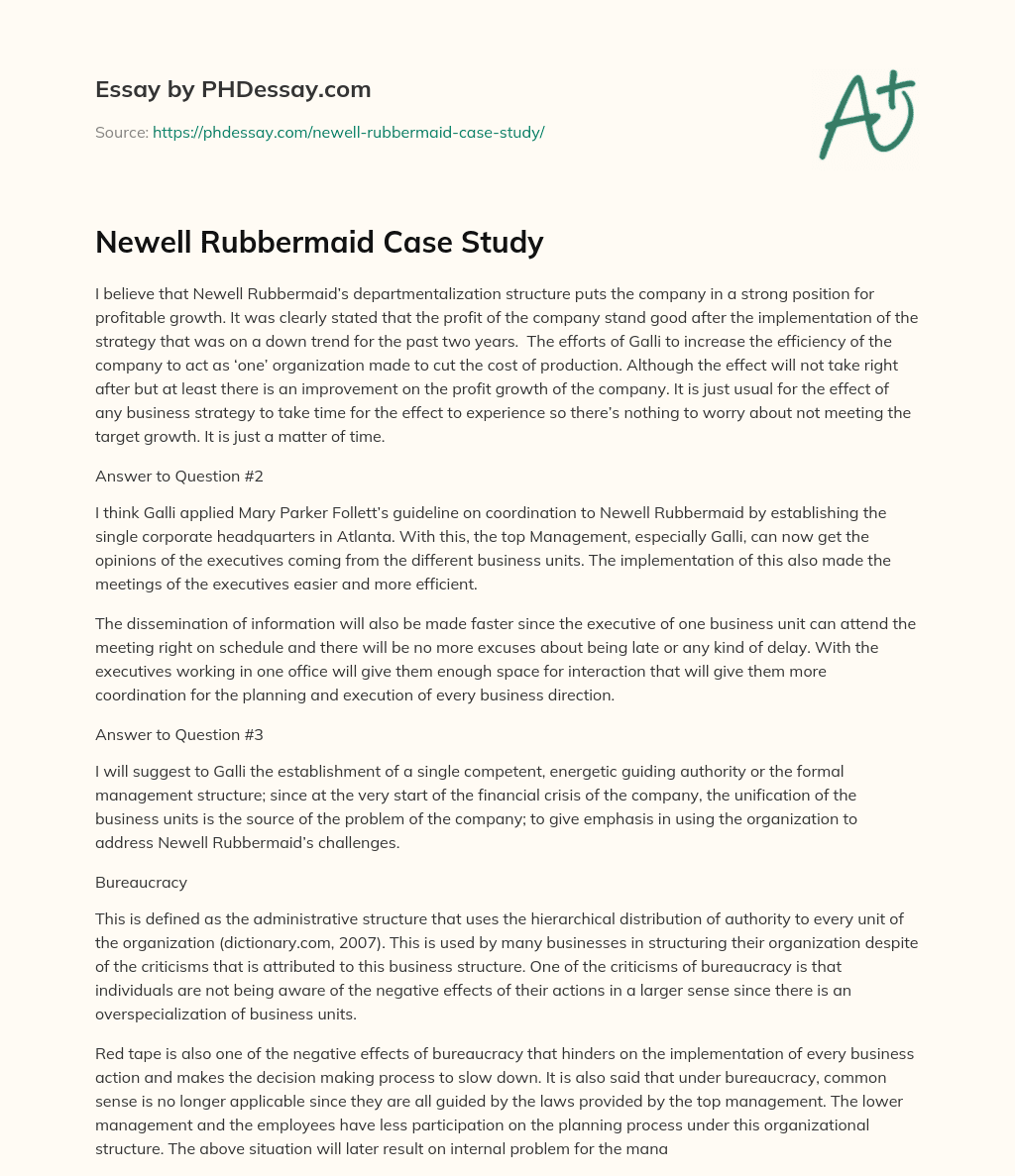 Newell Rubbermaid Case Study essay